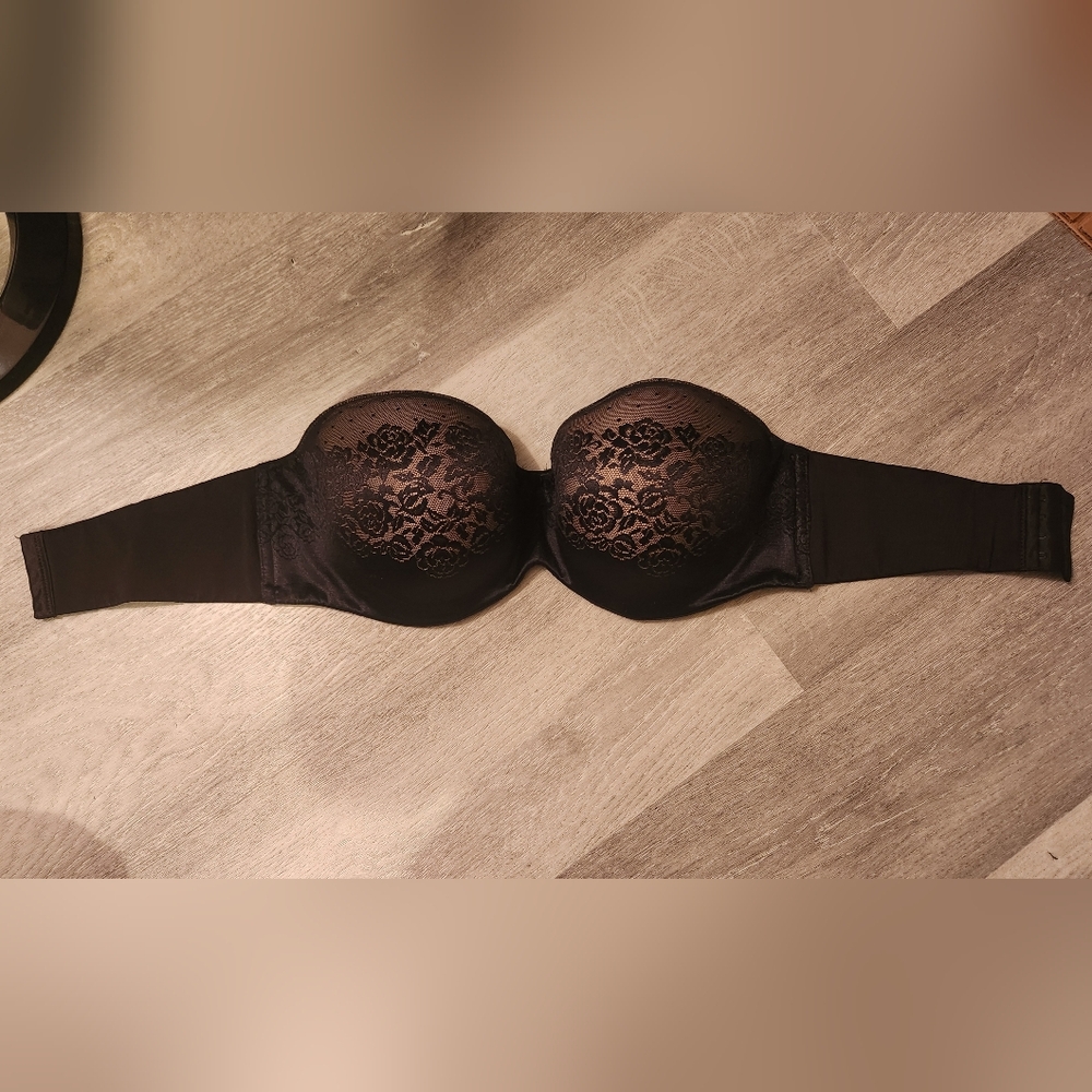 Soma Black Floral Lace Stunning Support Strapless Bra 38G